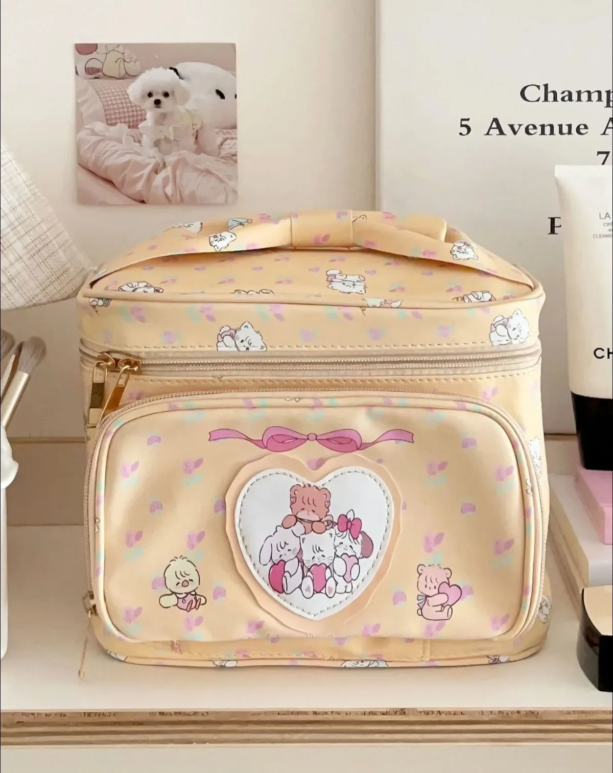 sac de maquillage princesse mikko mignon, sac à main portable de grande capacité, organisateur de rangement de cosmétiques de voyage pour adolescentes