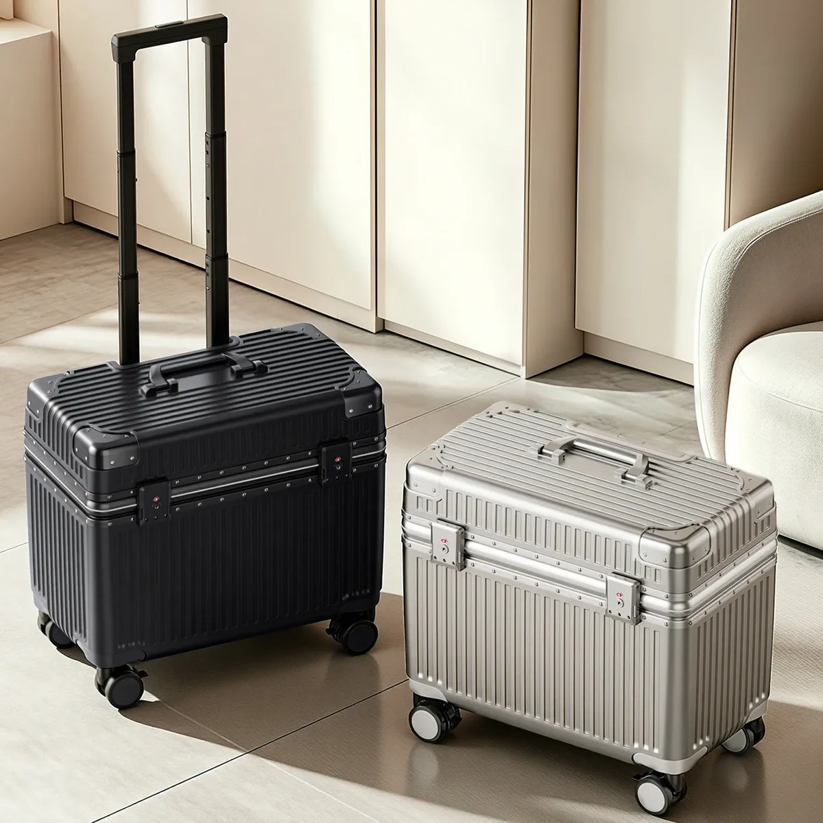 valise à ouverture par le haut 18 pouces, bagage cabine de voyage à roulettes, coque rigide en pc avec cadre en alliage d'aluminium et serrure tsa