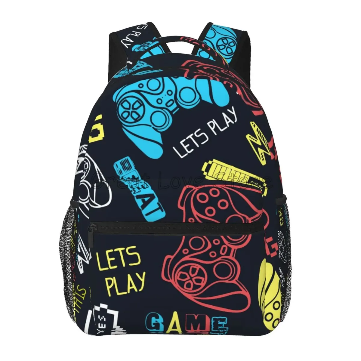 sac dos toile noir motif jeux vidéo multicolore fermeture éclair 20 35 litres polyester polyvalent voyage école week end vacances randonnée camping