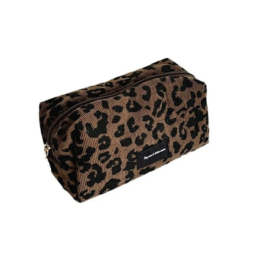 grand sac à cosmétiques léopard pour femmes, sac de maquillage en forme de boîte à fermeture éclair, organisateur de maquillage de lavage de voyage, trousse de beauté