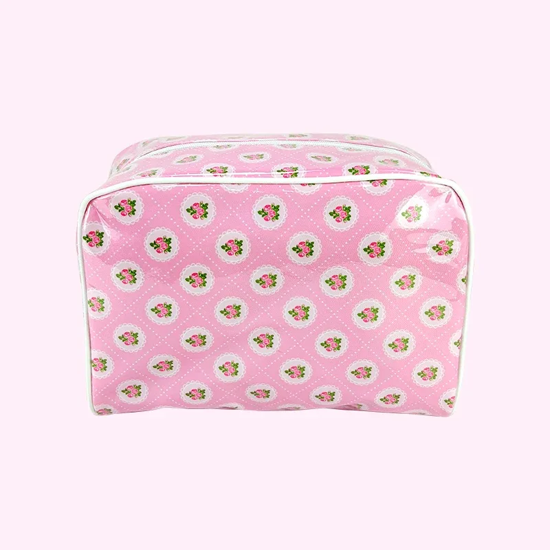 sac de rangement floral printemps-été, trousse de toilette portable mignonne pour femme, sac cosmétique imprimé en pvc transparent et nylon, pochette de voyage pour articles de toilette