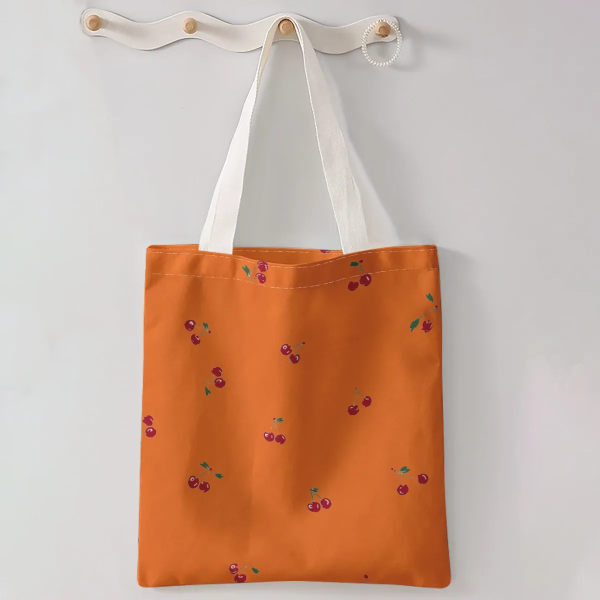 sac à main décontracté imprimé motif cerises, sac à dos réutilisable et tendance, sac à main multifonctionnel, sac de shopping en toile