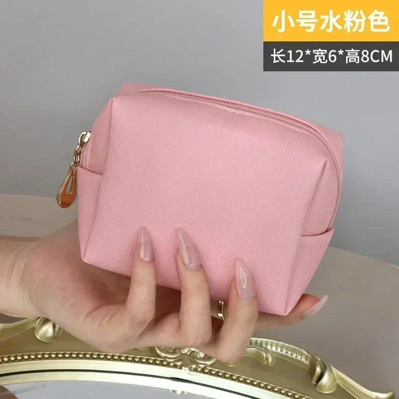 sacs à cosmétiques en cuir pu avec fermeture éclair pour femme, trousse de maquillage, étui à rouge à lèvres, trousses de toilette étanches, petit et grand, mode féminine, 1pc