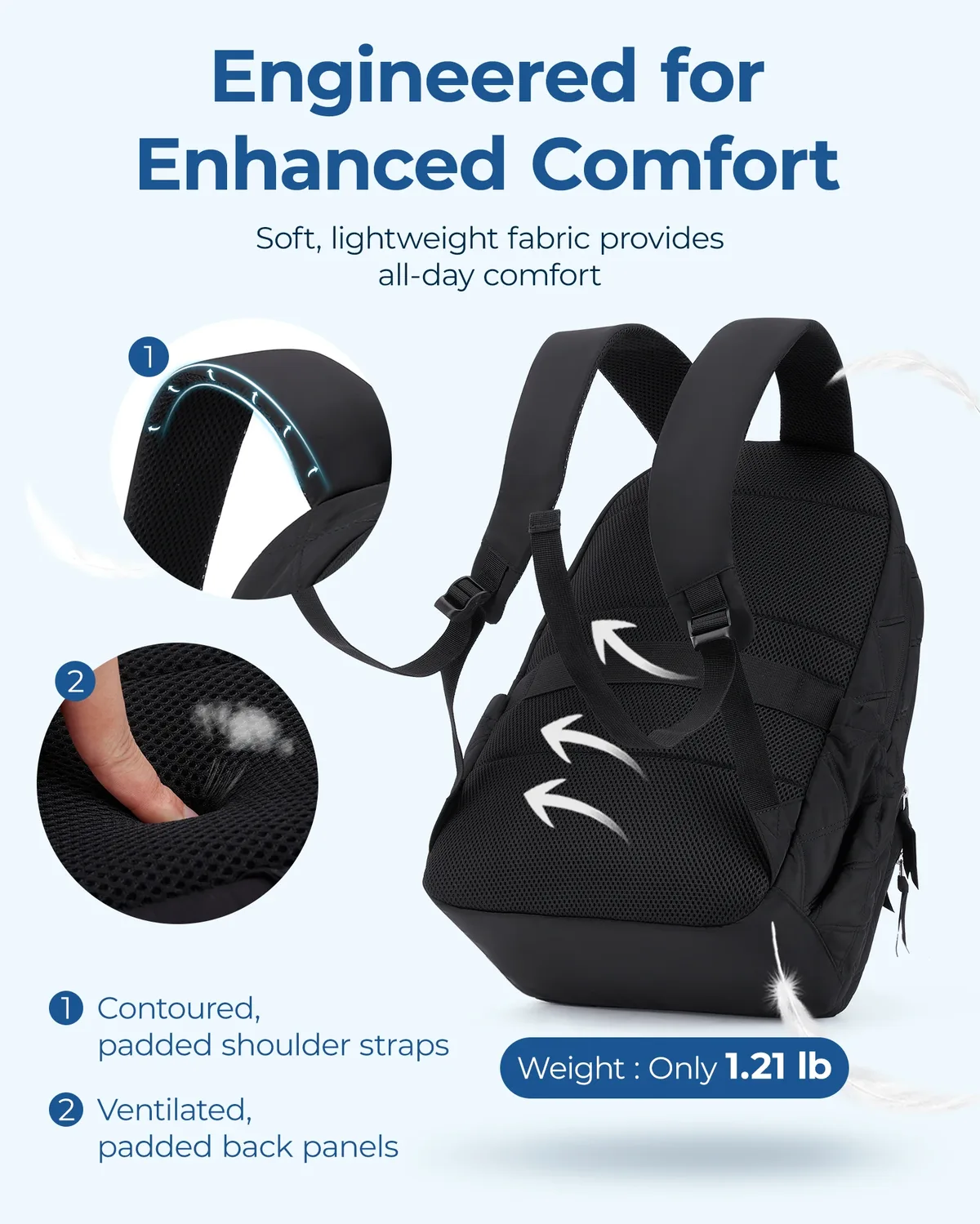 sac dos nylon rose noir géométrique poches latérales fermeture éclair usage voyage femmes courbe physiologique