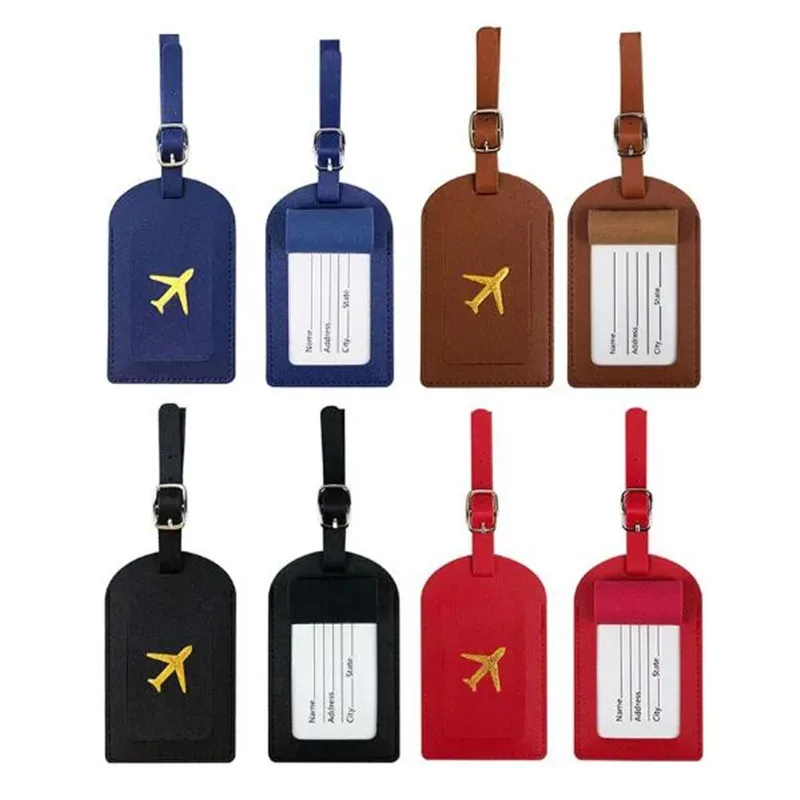 étiquette de bagage en cuir pu pour femmes et hommes, étiquette d'identification de valise, sac d'embarquement, nom, identification, porte-adresse, accessoires de voyage