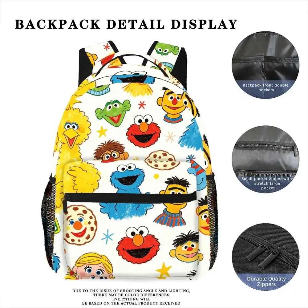 sac à dos imprimé sesame street, sac d'école avec dessin animé elmo cookie monster, sac à dos de grande capacité pour voyage en plein air, cadeau