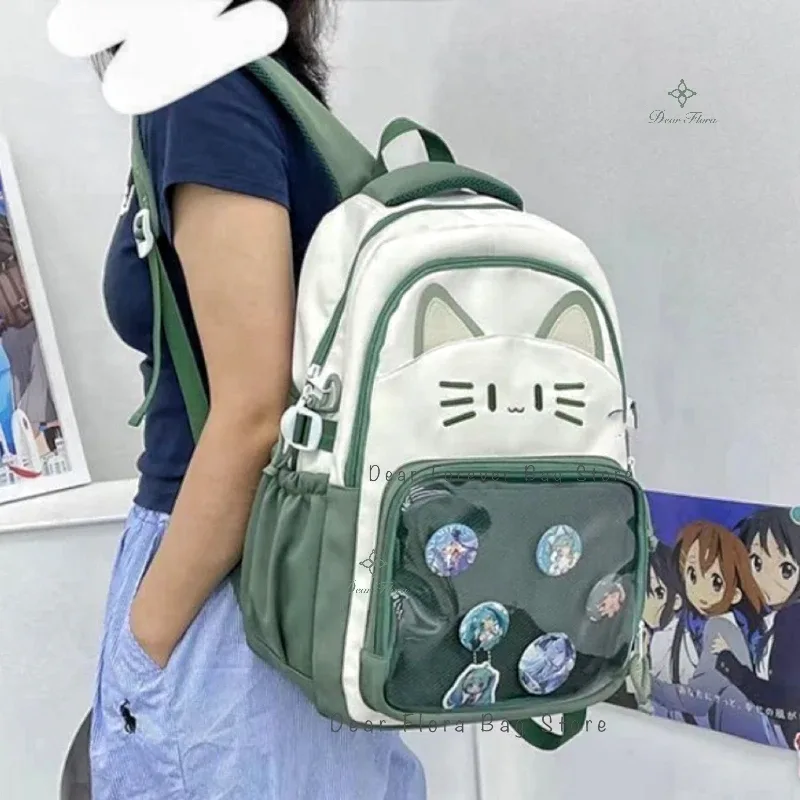 sacs à dos y2k mignons motif chat, grande capacité, sac à dos décontracté pour fille, sac à dos transparent diy, cartable de voyage tendance à motif dessin animé