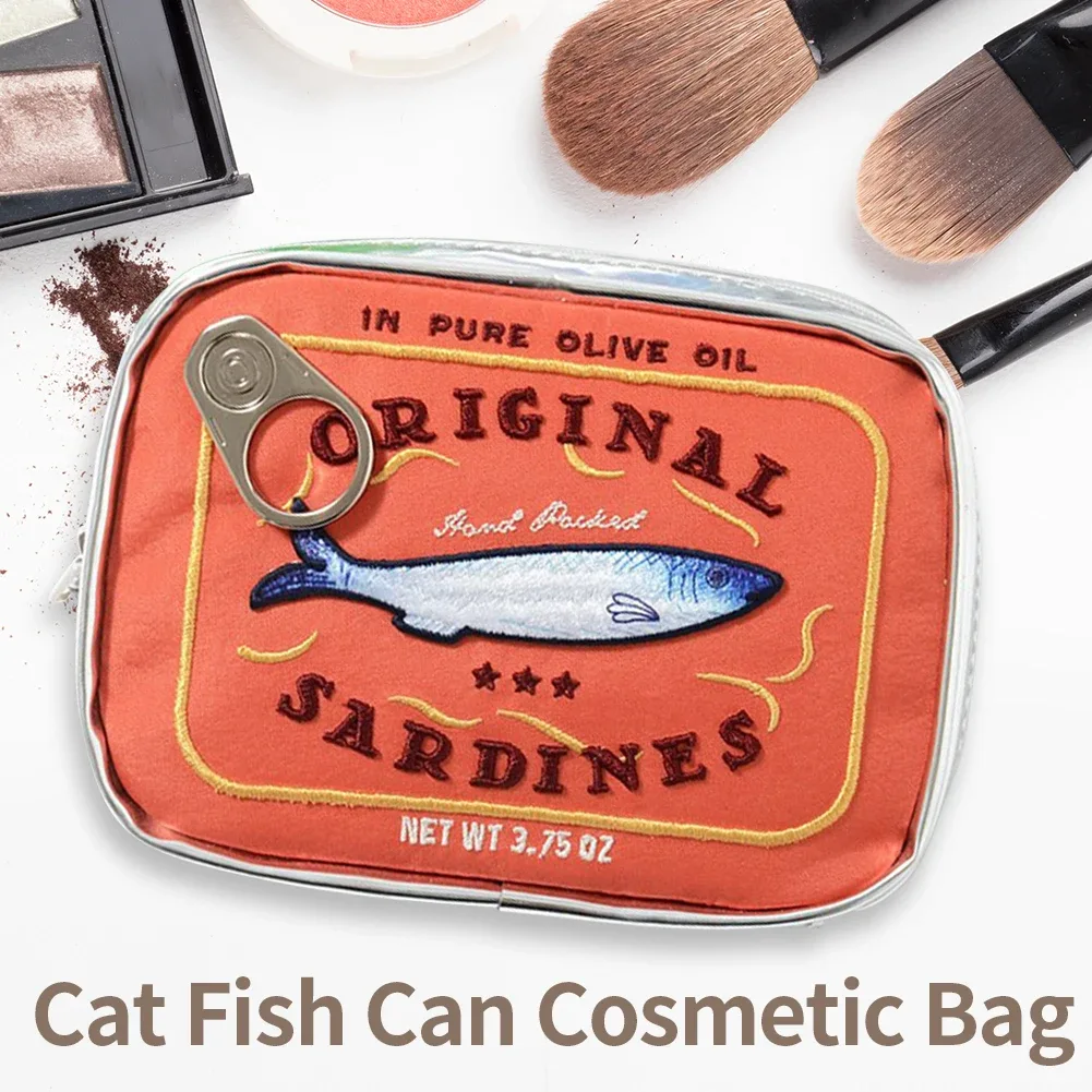 trousse de toilette mignonne portable pour femme, sardines en conserve, sac cosmétique de voyage, multifonction, mode créative, fermeture éclair, week-end, vacances