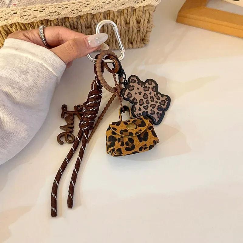 maillard style cuir citron fleur sac à dos pendentif imprimé léopard petit ours arc-en-ciel décoration porte-clés