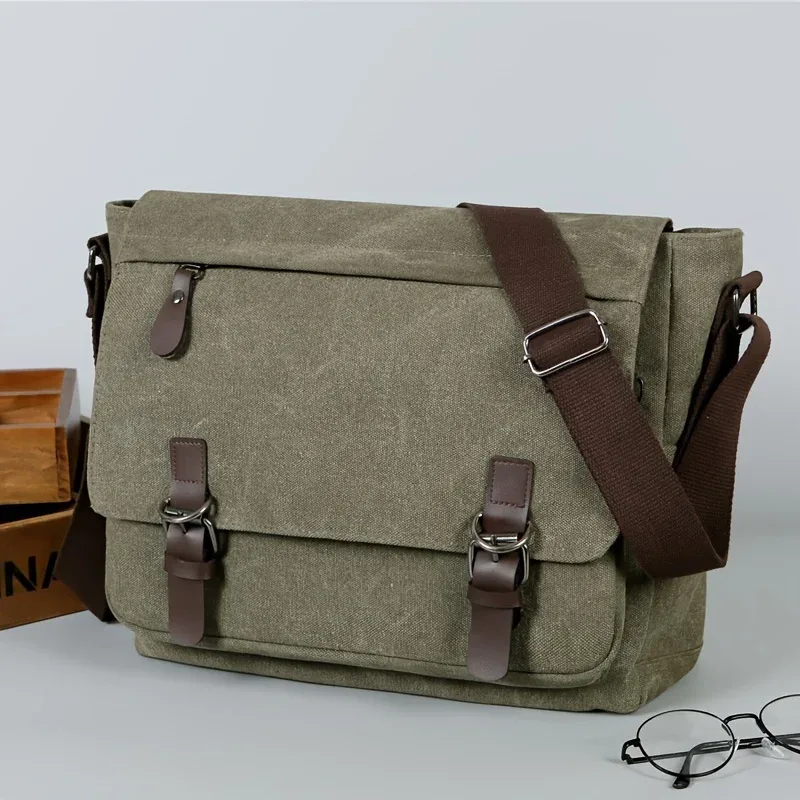 sac messager rétro en toile pour homme, grand sac pour ordinateur portable, sac bandoulière décontracté pour les sorties, les trajets quotidiens, les sacs d'école, les sacs universitaires