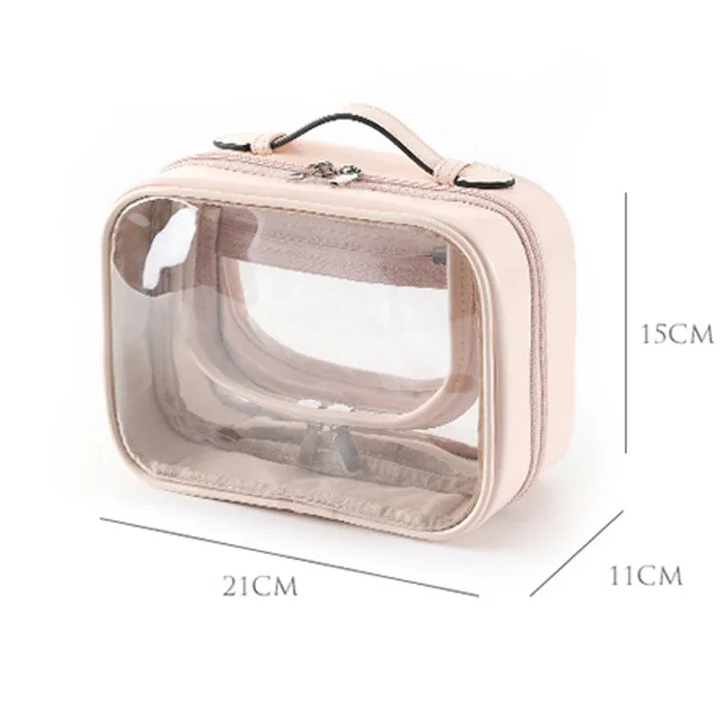 trousse de maquillage transparente en pu imperméable pour femme, sacs de lavage, décontracté, portable, voyage, soins de la peau, stockage, évaluation, maquillage, trousse de toilette