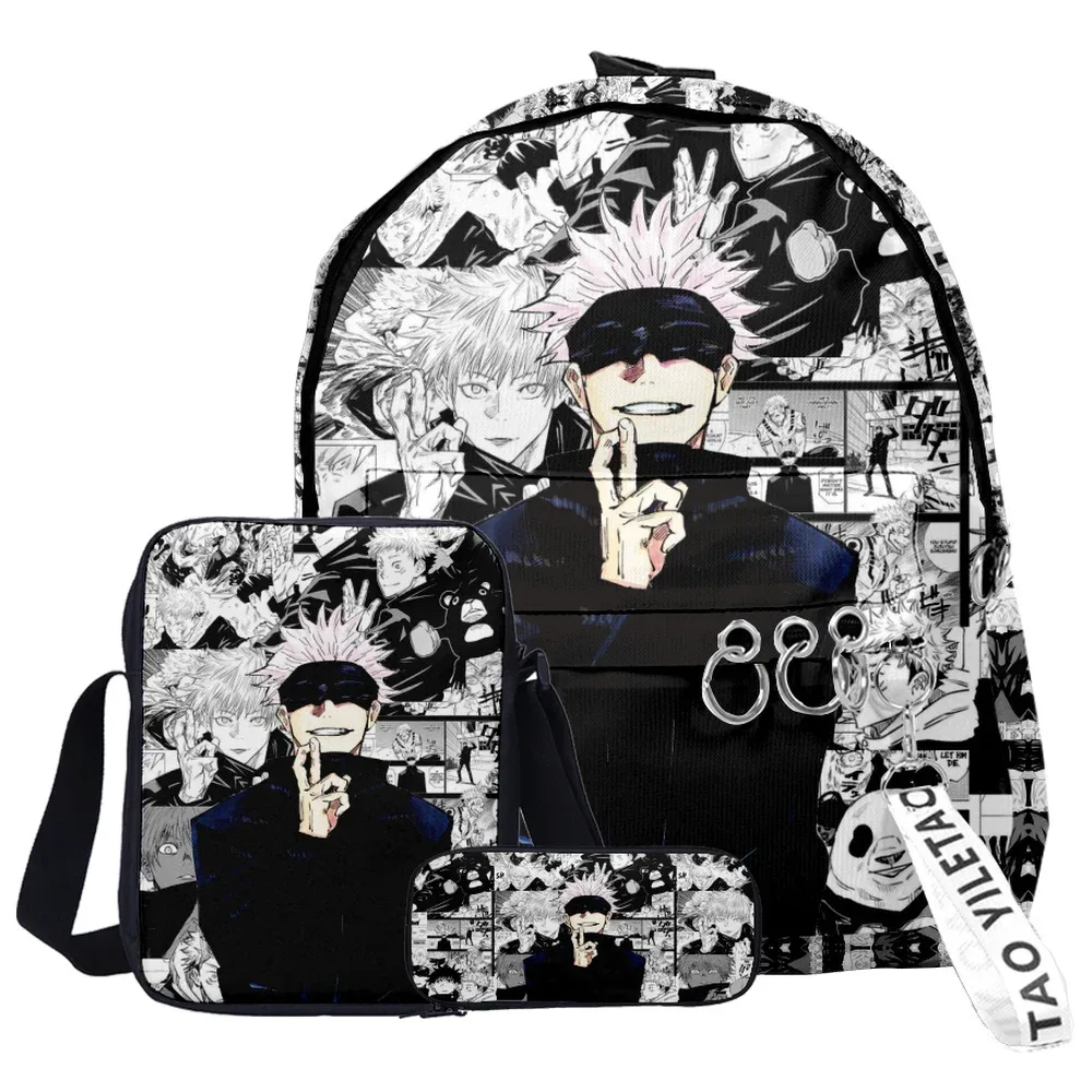 sac dos oxford université brodé manga noir imprimé personnages scènes adolescents bandoulière arquée capacité informatique