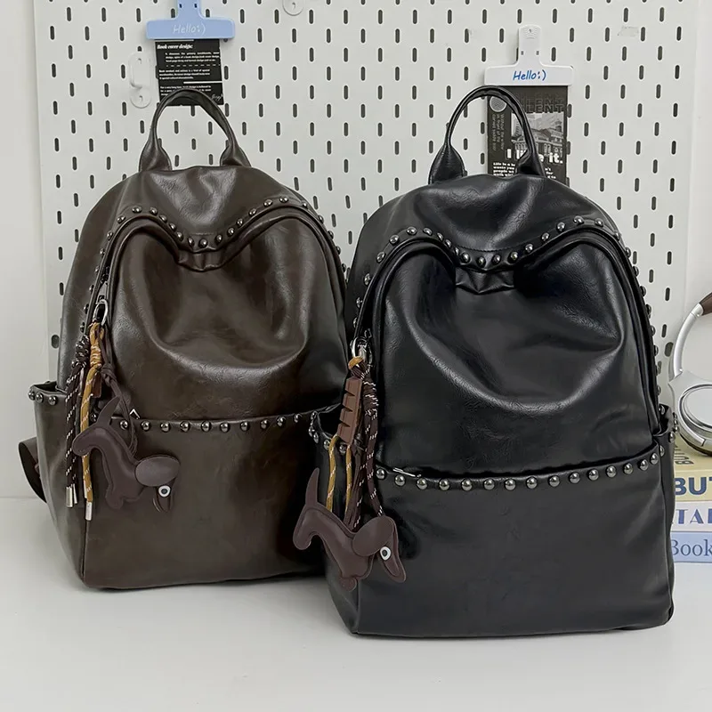nouveau sac à dos à rivets, grande capacité, sac de voyage, sac à dos de couleur unie, sac pour ordinateur portable, sac à dos pour étudiants