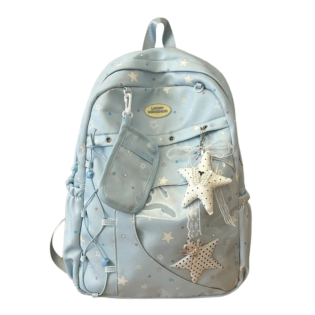 nouveau sac à dos étudiant grande capacité style japonais simple, sac de voyage en nylon imperméable imprimé étoiles, sac d'école