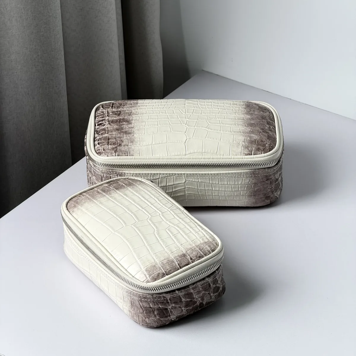 sac cosmétique en cuir véritable motif crocodile de l'himalaya, sac de toilette portable pour femmes, sac de rangement pour cosmétiques