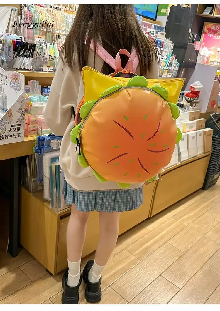 sac à dos tendance en forme de burger - sac à dos amusant en cuir pu pour adolescents et style décontracté urbain