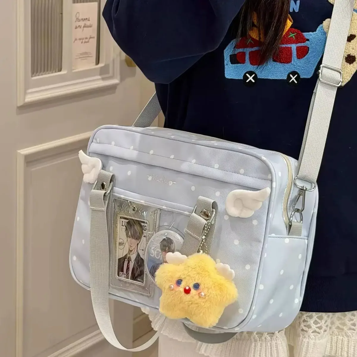 sac à bandoulière y2k anime convention à pois, sac bandoulière 2d, sac transparent mignon pour fille, sac messager otaku diy pour exposition de bandes dessinées