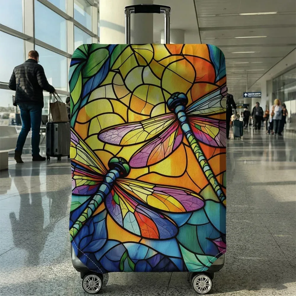 housse de bagage motif libellule style vitrail, convient aux bagages de 18 à 32 pouces, protège-poignée de bagage, accessoires de voyage