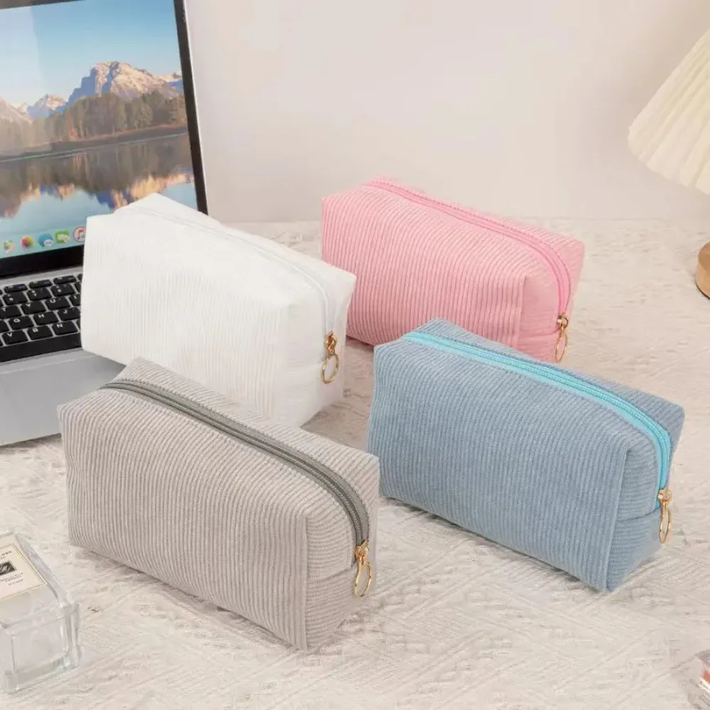 trousse de maquillage en velours côtelé de couleur unie – magnifique pochette doublée imperméable, utilisée pour les kits de cosmétiques, de soins de la peau et en déplacement