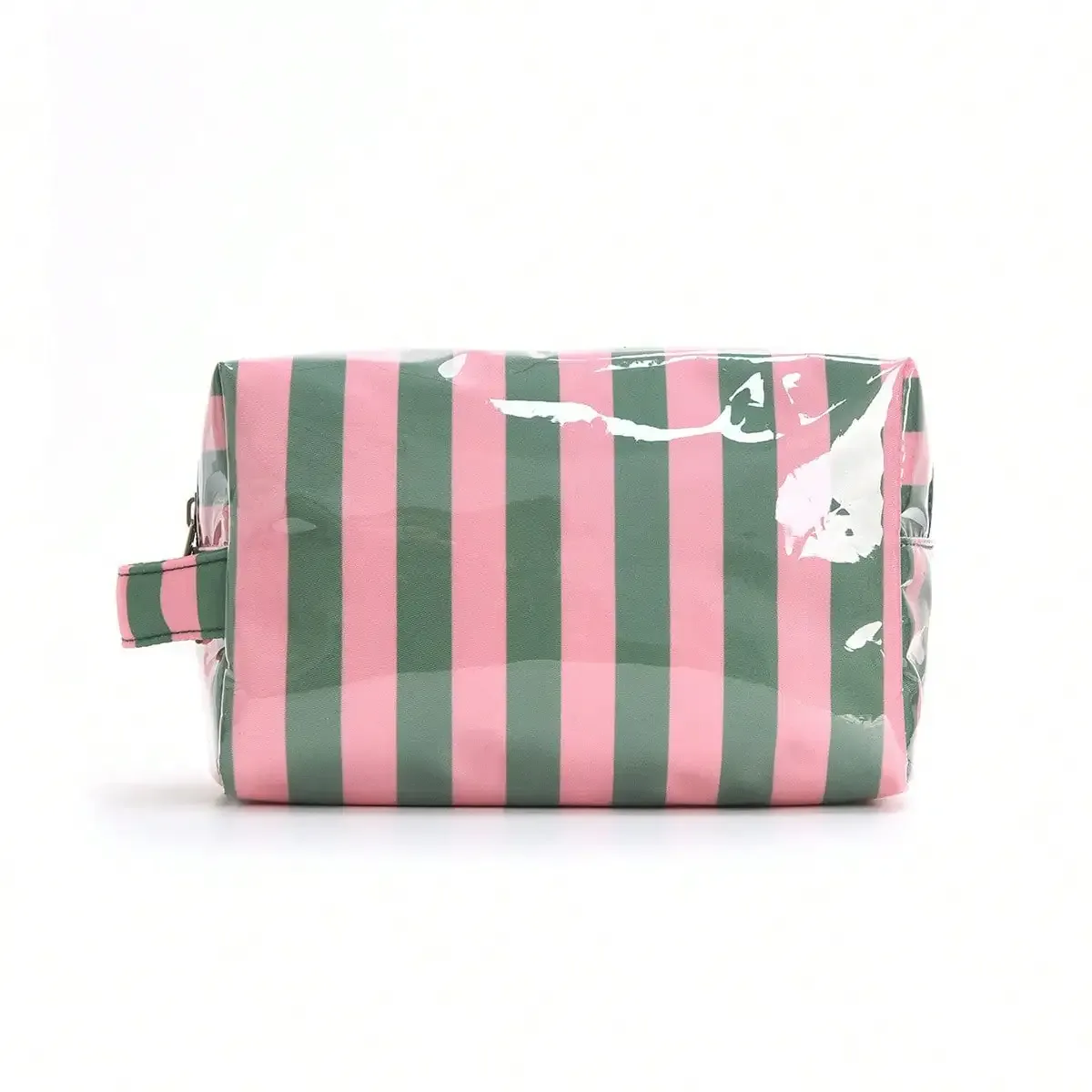 trousse de maquillage de voyage légère et de grande capacité, avec fermeture éclair à rayures et un espace dédié pour ranger les cosmétiques