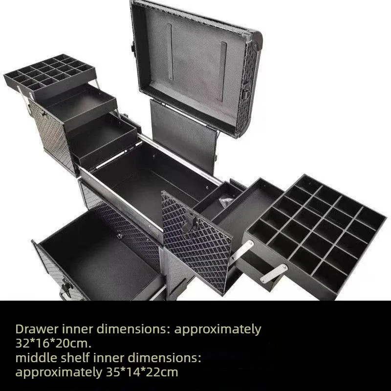 valise de maquillage portable multi-couches de grande capacité expédiée depuis l'union européenne, une valise de maquillage pour les maquilleurs professionnels et une boîte de rangement pour les outils de beauté, de nail art et de broderie.