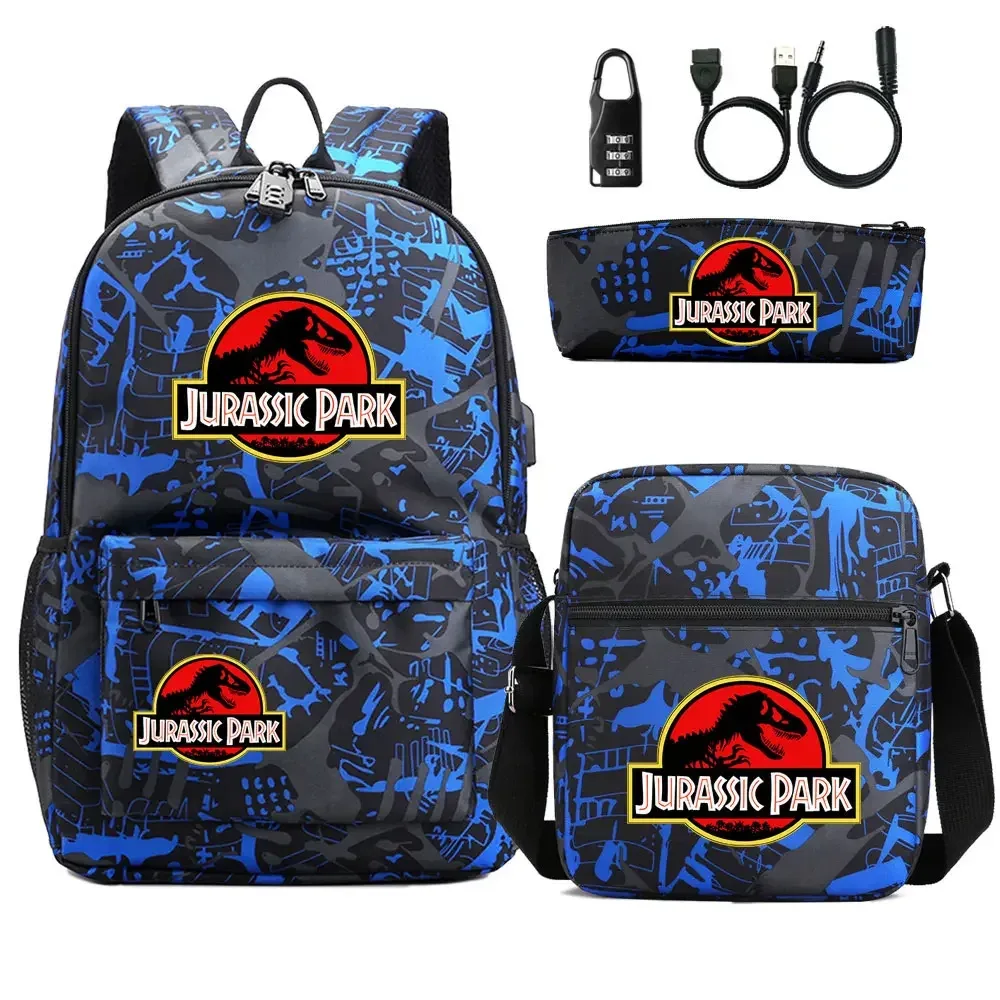 sac dos tissu oxford unisexe noir logo jurassic world bandoulière arquée compartiment intérieur style dessin animé usage voyage