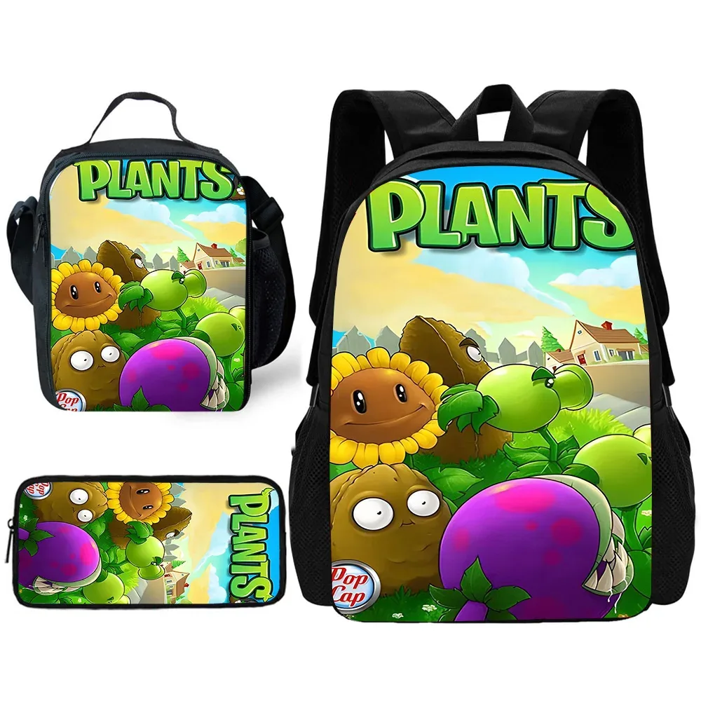 jeu chaud pour enfants pour p-plantes vs z-zombiess, sac à dos d'école avec sacs à déjeuner, sacs à crayons, sacs d'école pour garçons et filles, meilleur cadeau