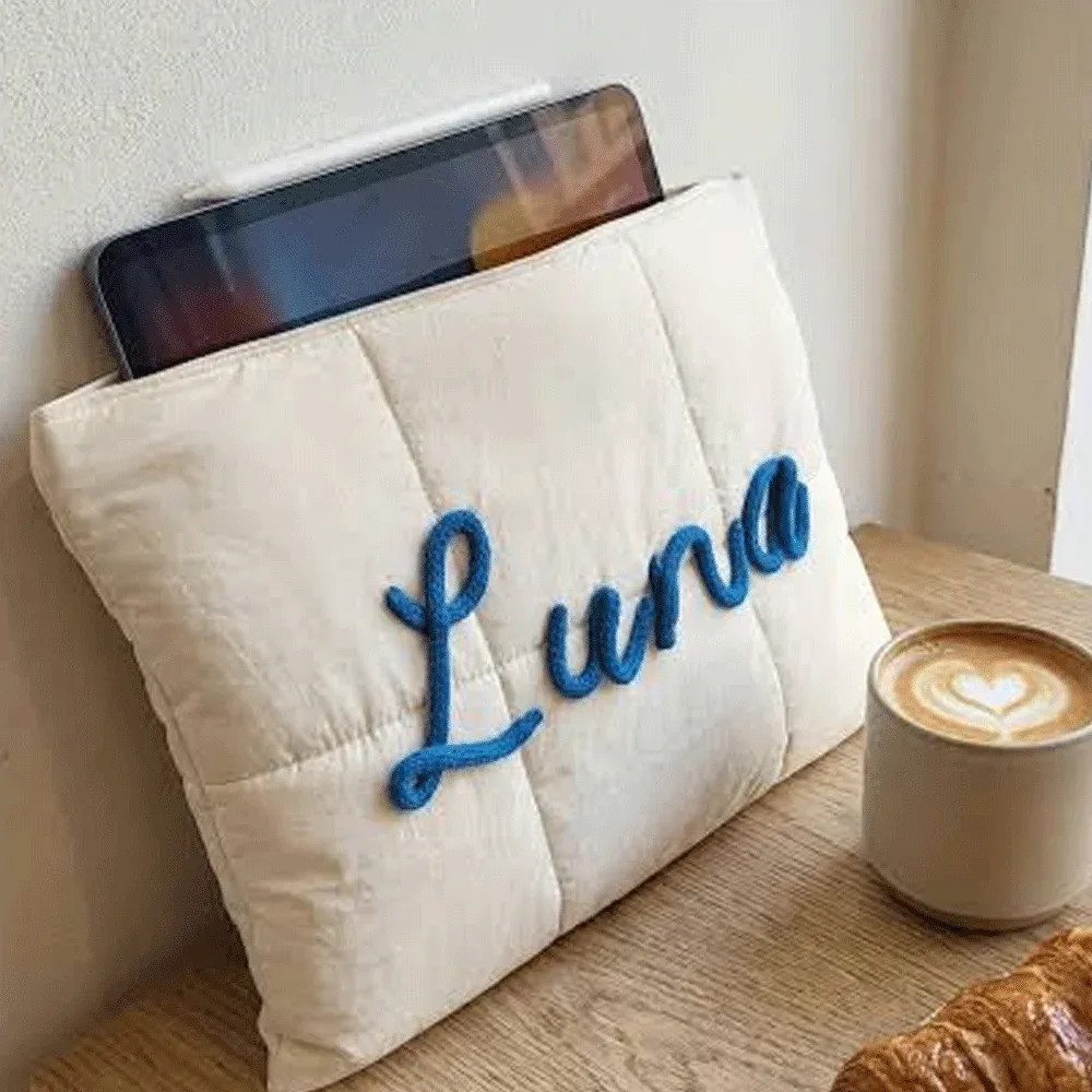 sac pour ordinateur portable personnalisé, étui pour ordinateur portable matelassé avec lettres en chenille personnalisées, housse pour ordinateur portable de 12x16 pouces, cadeau de bureau