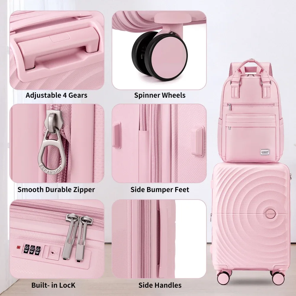 ensemble de 3 valises légères extensibles en pp de 20 pouces avec roulettes