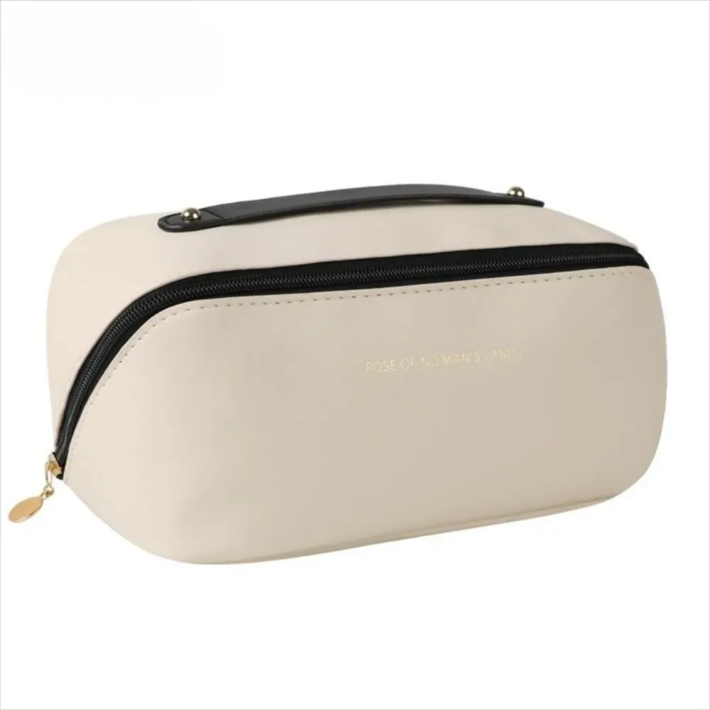 sac de maquillage portable tendance, sac cosmétique en pu, sac de toilette multi-compartiments grande capacité
