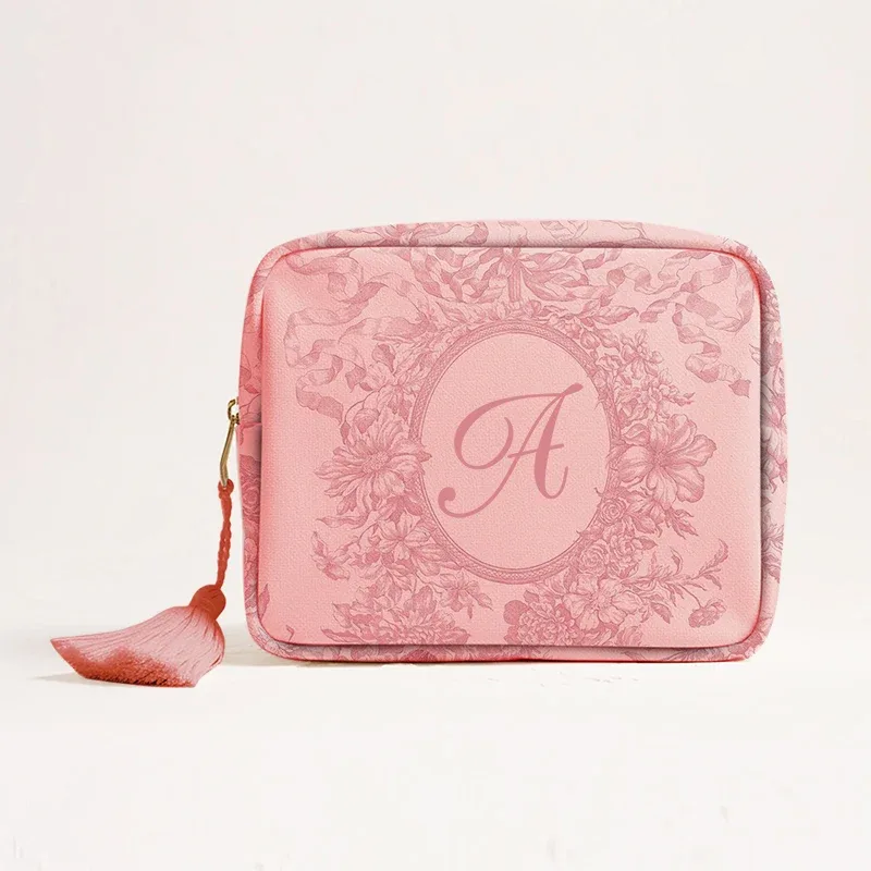 pochette de maquillage en toile rose avec lettres imprimées, mini sac de rangement de voyage pour dames, sac de lavage de cosmétiques, mode beauté essentielle organi
