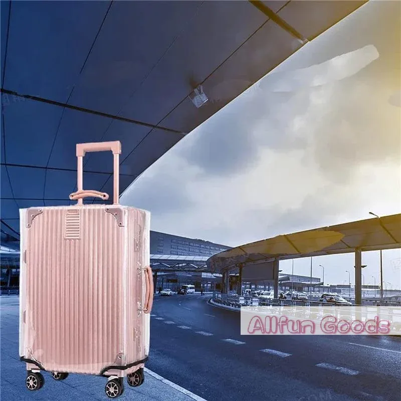housse valise protection nylon transparente voyage rose rayures verticales pods leger compact angles droits pods cabine