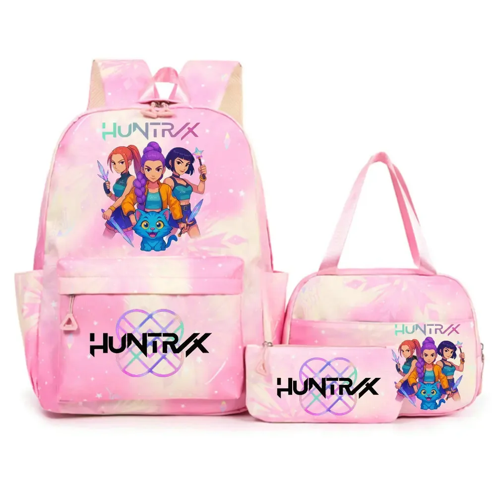 ensemble de sacs à dos imprimés kpop demon hunters avec sac à lunch et trousse à crayons, sac à dos d'extérieur léger et respirant de grande capacité