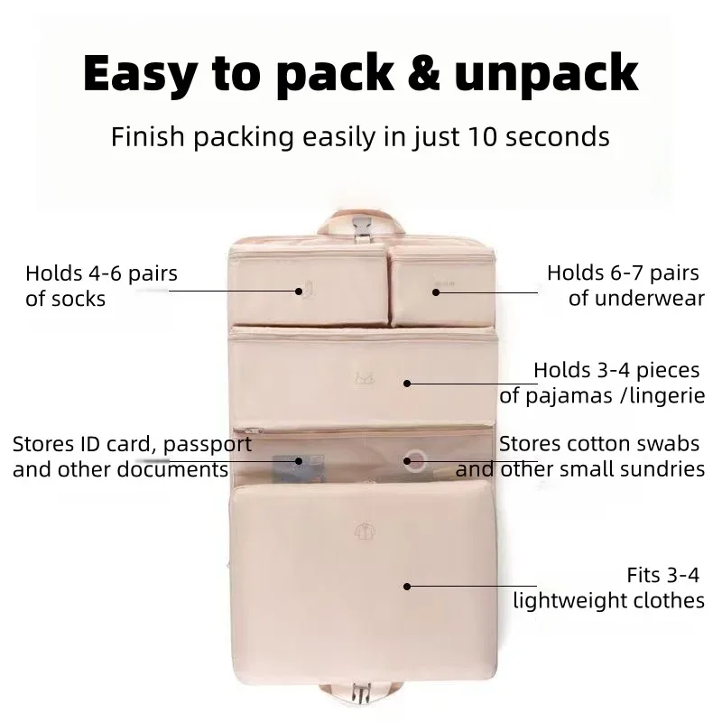sac de voyage à compression physique 6 en 1, organisateur de lingerie multi-compartiments, pochette portable pour soutien-gorge, sous-vêtements, chaussettes et cosmétiques