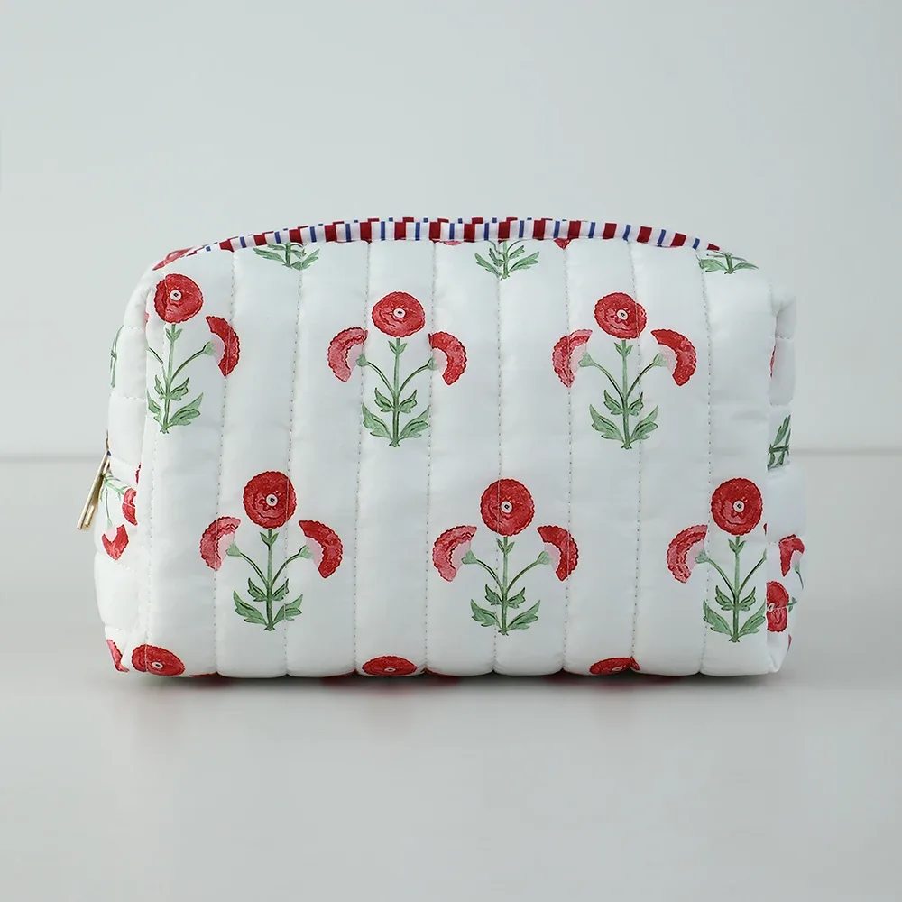 sac à cosmétiques à fleurs, trousse de toilette matelassée pour femmes et filles, sac organisateur de voyage avec doublure rayée, cadeau de demoiselle d'honneur