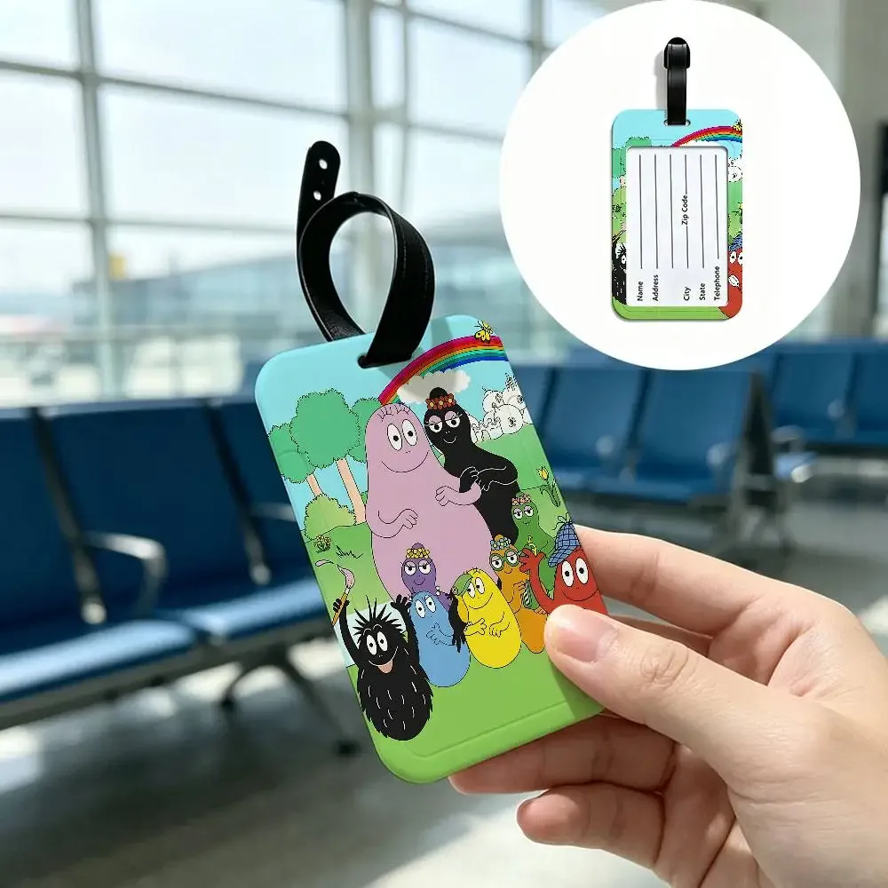 étiquette bagage plastique rectangulaire personnages animés vert bande noire boucle identification voyage ecole pratique anti-perte