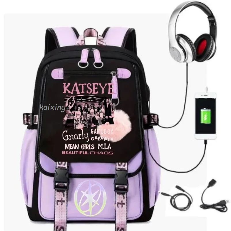 kawaii chaud katseye drôle impression sacs à dos doux capacité étudiant cartable collège étudiant patchwork ordinateur portable simple mochilas