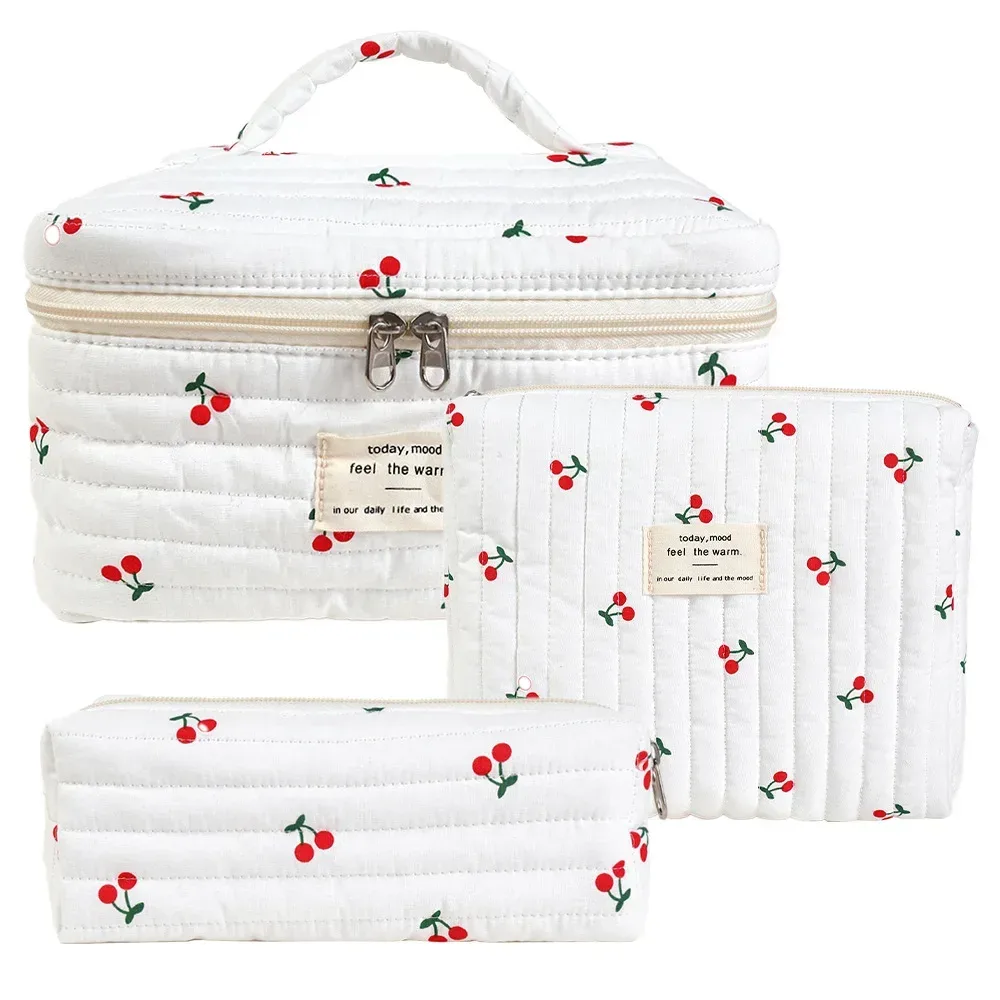 sac de maquillage en coton à fleurs mignonnes pour femmes, 1 pièce, organisateur de cosmétiques à fermeture éclair, sac à main en tissu en forme de boîte, trousse de toilette portable pour filles