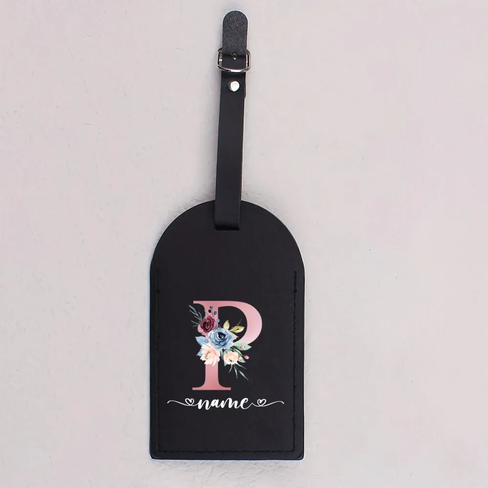étiquette bagage cuir pu lettre initial fleurs colorées blanche noire voyage identification bagages cadeaux mariage fête prénuptiale lune miel