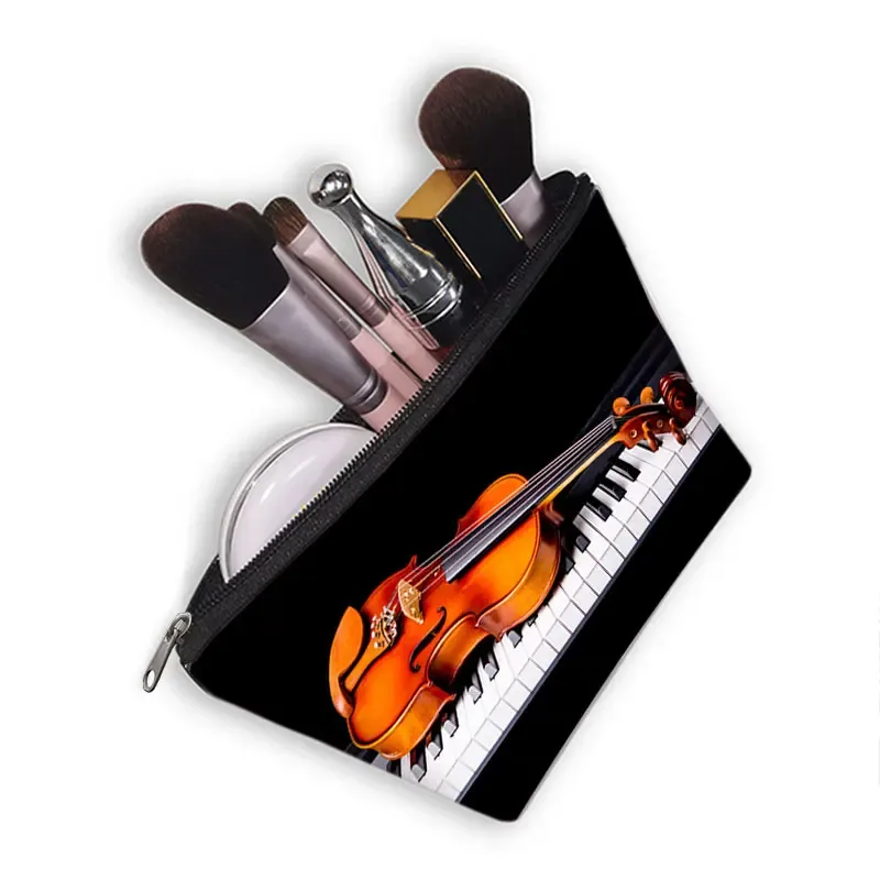 trousse à cosmétiques imprimée note de musique piano, trousse de maquillage pour femmes, pochette à fermeture éclair de grande capacité, organisateur de produits de toilette, sacs à cosmétiques pour dames