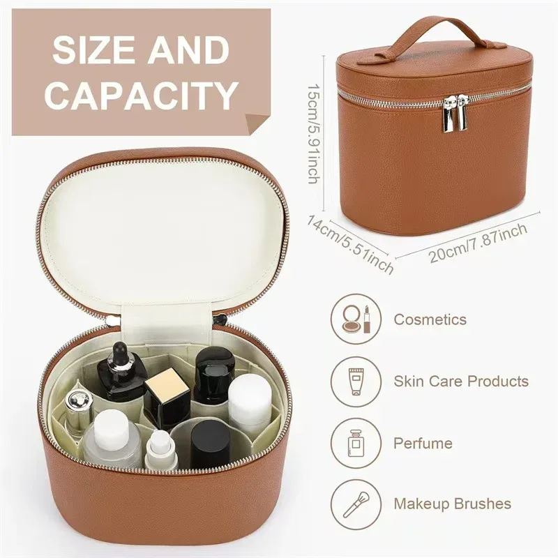 sacs à cosmétiques de voyage en cuir pu avec poignée minimaliste, double fermeture éclair, trousse de maquillage de beauté portable pour dames, nouvelle collection
