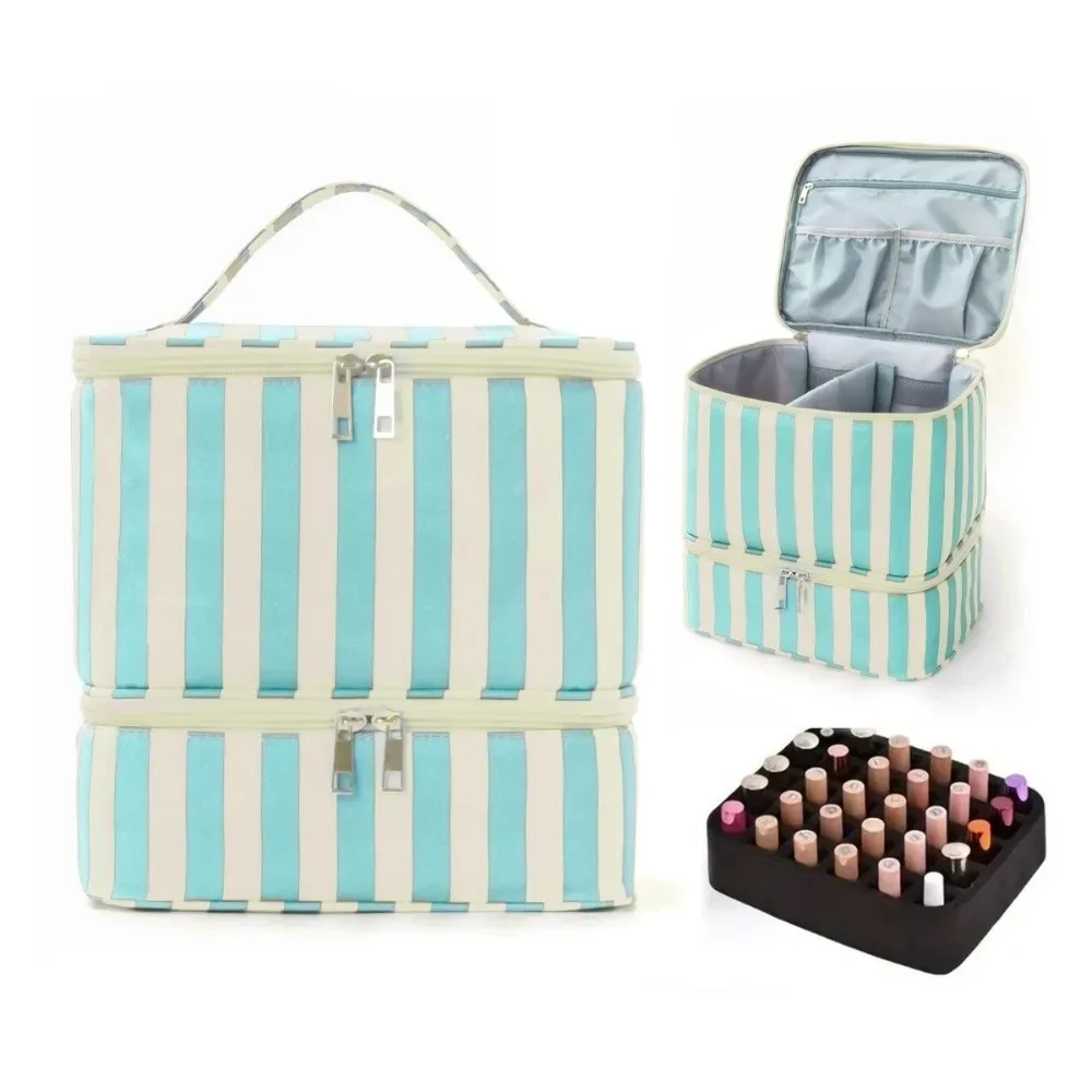 Sac de rangement de vernis à ongles Double couche, sac de rangement d'huile essentielle portatif de grande capacité, sac à cosmétiques à 30 compartiments