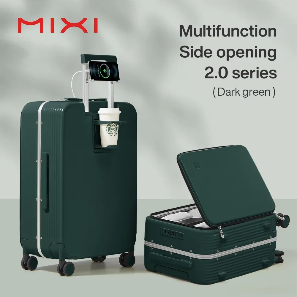 mixi nouvelle valise à cadre en aluminium bagage à roulettes avec port usb tasse de cabine d'embarquement et support pour téléphone 20 24 pouces