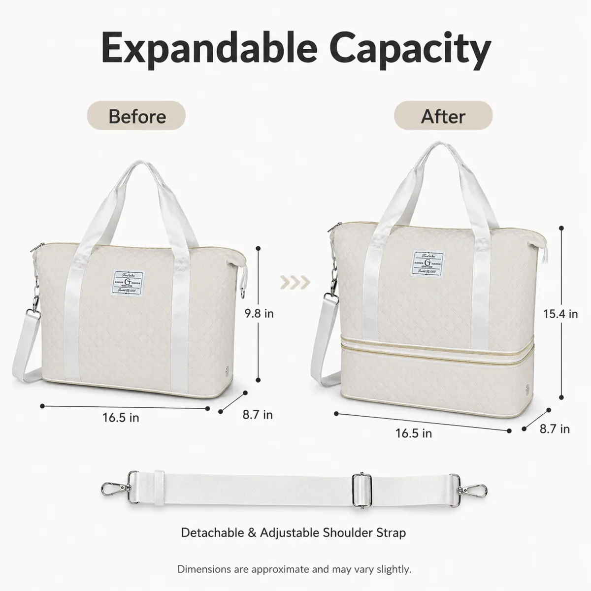 grand sac de voyage matelassé avec compartiment inférieur séparé et bandoulière réglable pour le week-end et la salle de sport