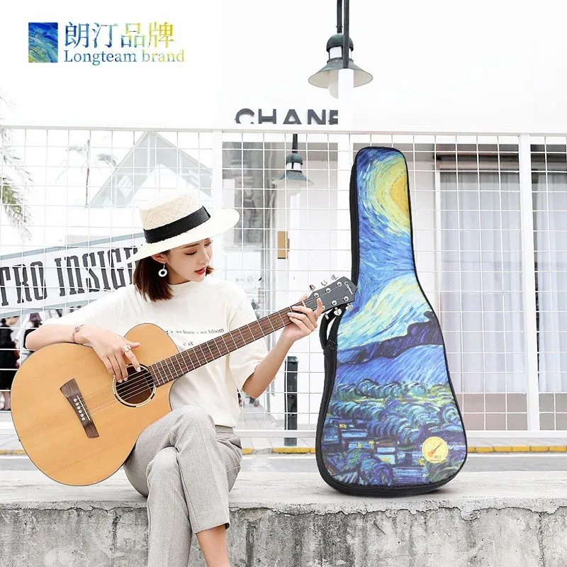 étui pour guitare 36 40 41 pouces van gogh nuit étoilée sac à dos d'animation interactif épaissir transporter accessoires de guitare
