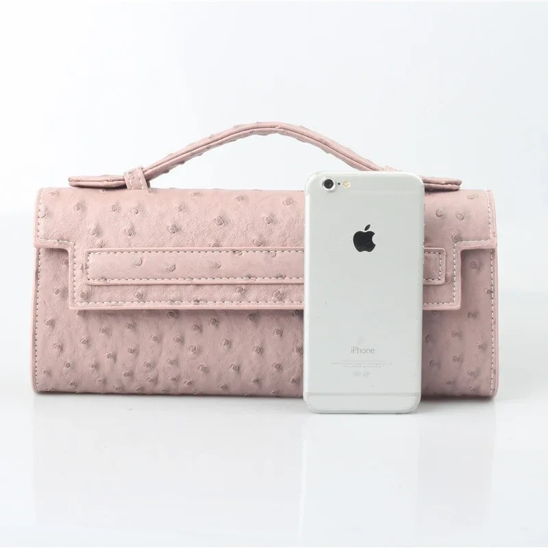 xmessun personnalisé motif d'autruche longue pochette en cuir pu sac fourre-tout de fête de haute qualité sacs à main de créateur ins sac à la mode