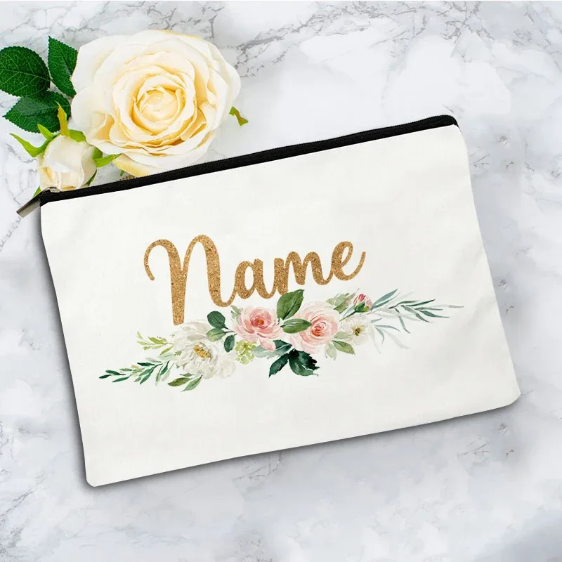 trousse toilette toile blanc motif fleurs vert fermeture éclair pliable extensible décontracté femme voyage cosmétiques
