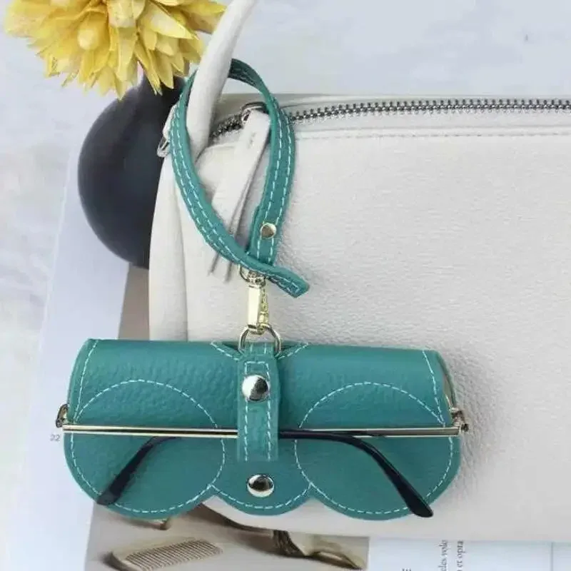 étui à lunettes en cuir pu gaufré litchi, mignon, avec cordon, pour lunettes de soleil et de lecture, sac de rangement portable de voyage