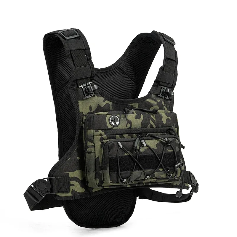 sac tactique multifonctionnel : gilet de poitrine, sac à dos, sacoche de poitrine réfléchissante pour le camping, la chasse, la course à pied, le cyclisme et les voyages, avec poche d'hydratation intégrée pour homme