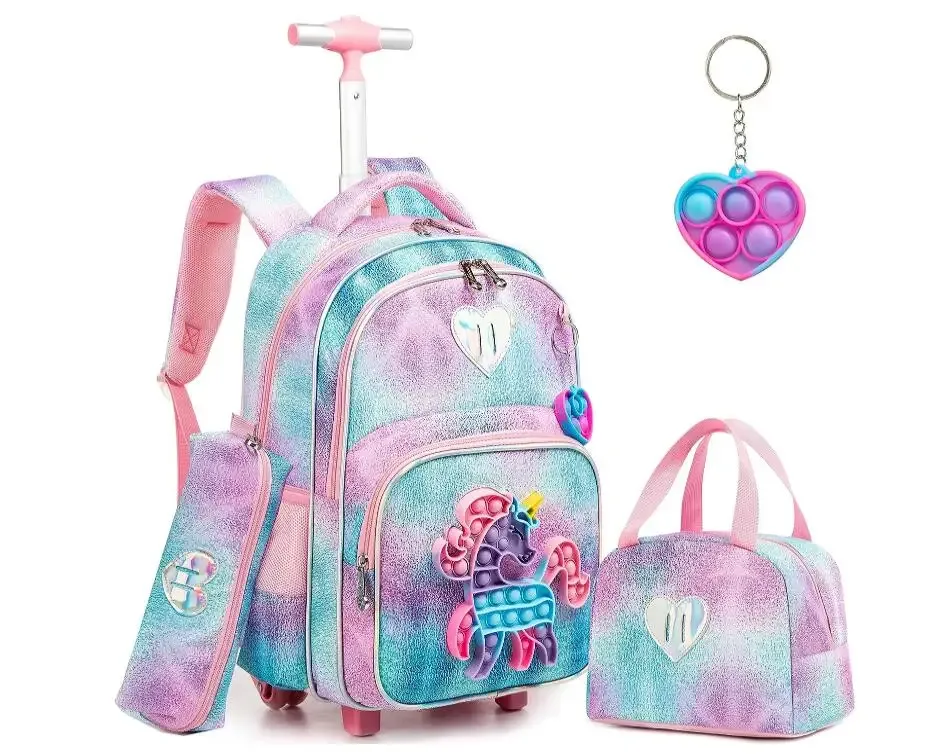 sac dos oxford université rose bleu motif licorne coeurs enfant sacoche main porte clefs voyage